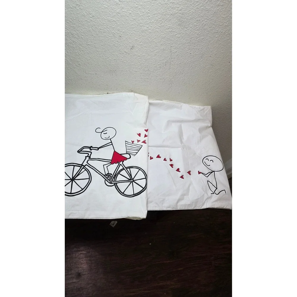 Sleeposophy Pillowcases Set Unisex Standard White Hearts Bicycle Proposal Cotton
